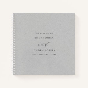 Libro de invitados moderno de papel gris con textu
