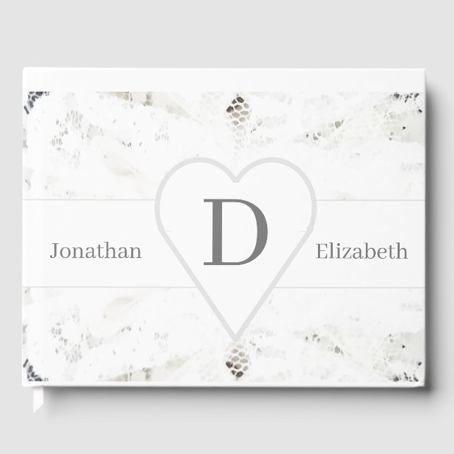 Libro de invitados monogramado de White Lace (Anverso)