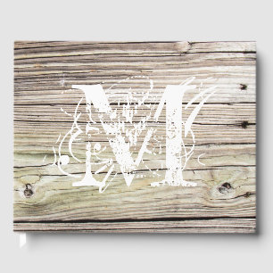 Libro de invitados Monogramed Rustic Wood Boards