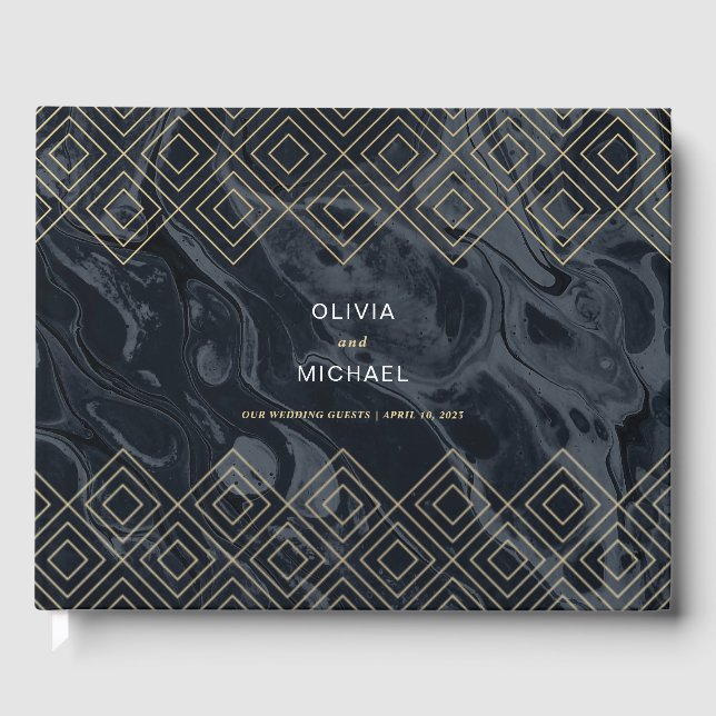 Libro de invitados Moody Hues Midnight Blue Marble (Anverso)