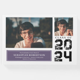 Libro de invitados morado y blanco de Photo Grad S