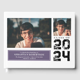 Libro de invitados morado y blanco de Photo Grad S