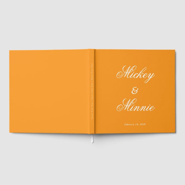 Libro de invitados naranja elegante de 12"x12" con (Lleno)
