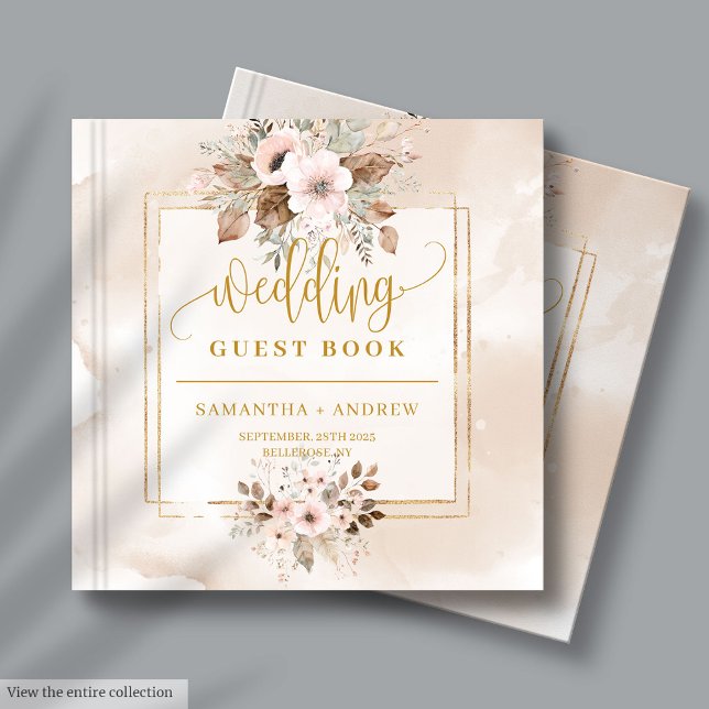 Libro de invitados Neutral Rubor and Gold Boho Bod (Neutral Blush and Gold Boho Wedding Guest Book)