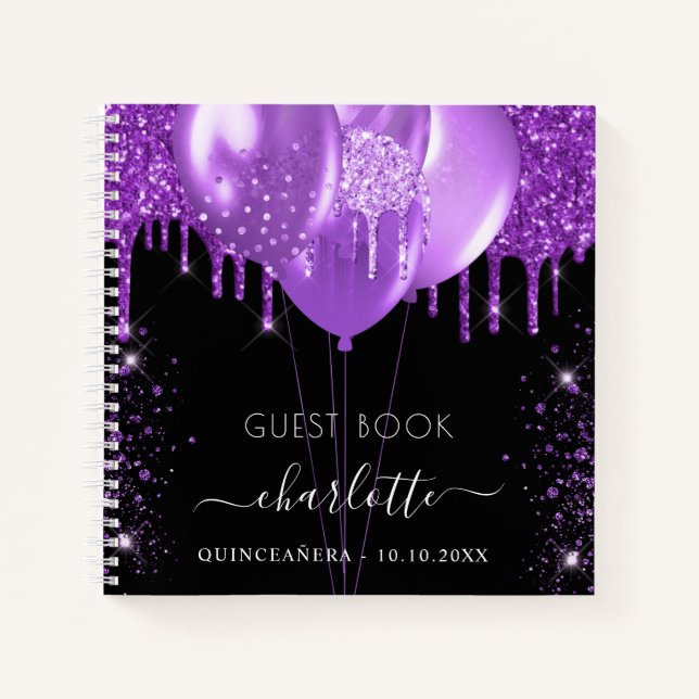 Libro de invitados Nombre del purpurina púrpura ne (Anverso)