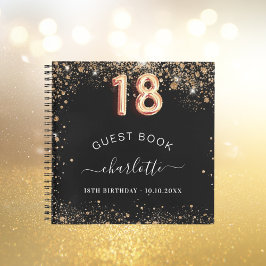 Libro de invitados nombre purpurina de oro negro d
