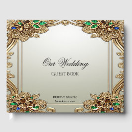 Libro de invitados ornamentado en oro elegante
