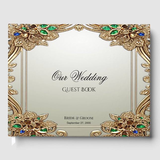 Libro de invitados ornamentado en oro elegante (Anverso)