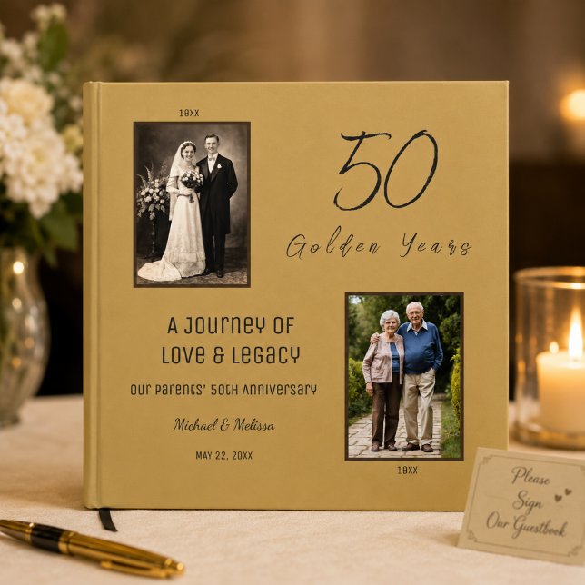 Libro de invitados para aniversario de oro (Elegant 50th anniversary guestbook designed to honor a lifetime of love and memories.)