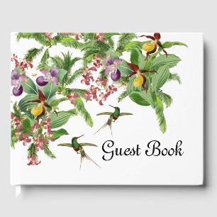 Libro de invitados para aves humedecidas y orquíde