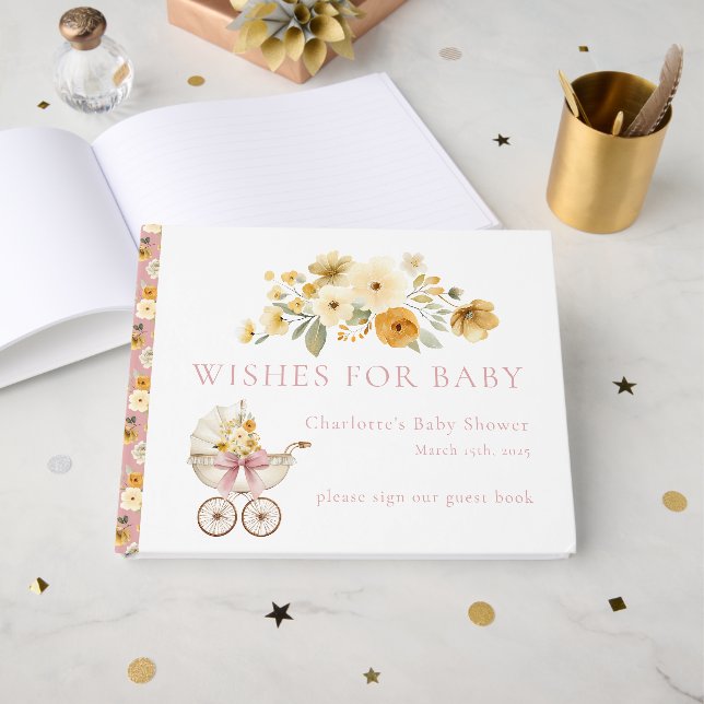 Libro de invitados para baby shower con carruaje f (Anverso Abierto)