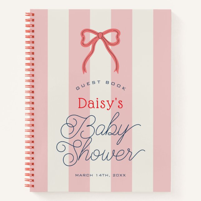 Libro de invitados para baby shower con lazo rojo  (Anverso)
