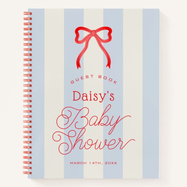 Libro de invitados para baby shower con lazo rojo  (Anverso)