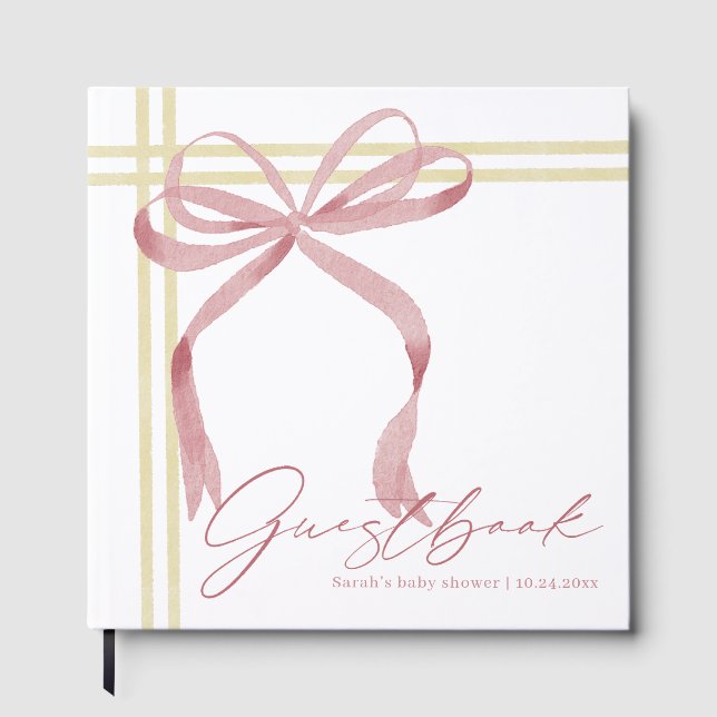 Libro de invitados para Baby Shower con lazo rosa  (Anverso)