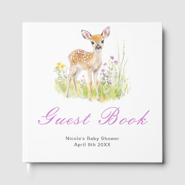 Libro de invitados para baby shower de ciervo de p (Anverso)
