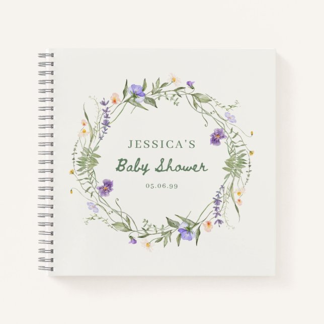 Libro de invitados para baby shower de flores silv (Anverso)