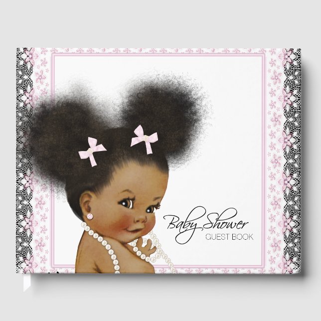 Libro de invitados para baby shower de niña afroam (Anverso)