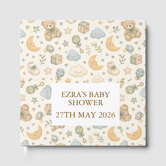 Libro de invitados para baby shower de osito de pe (Anverso)