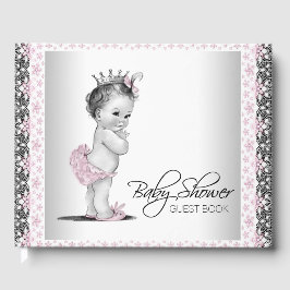 Libro de invitados para baby shower rosa gris