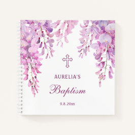 Libro de invitados para bautizo de glicina rosa