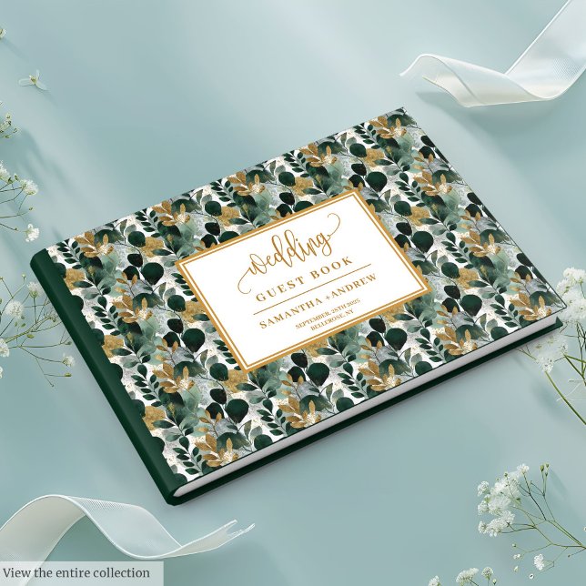 Libro de invitados para bodas botánicos de oro ver (Deep green gold botanical wedding guest book

)
