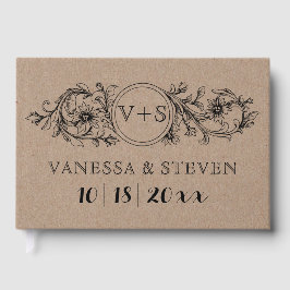 Libro de invitados para bodas con iniciales floral