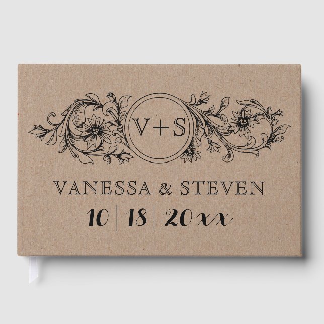 Libro de invitados para bodas con iniciales floral (Anverso)