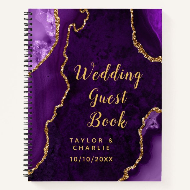 Libro de invitados para Bodas de Agate Purple and  (Anverso)