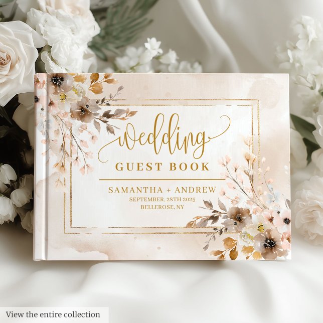 Libro de invitados para Bodas de floral de oro neu (Timeless Neutral Gold Floral Wedding Guest Book)