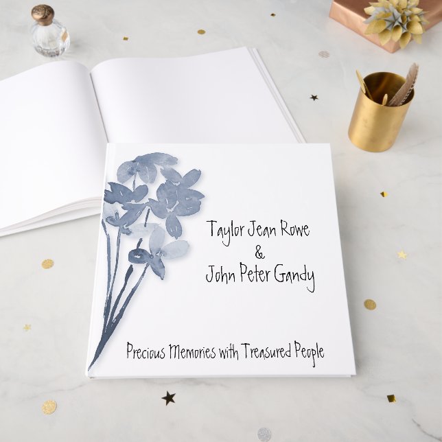 Libro de invitados para Bodas de flores azules sua (Anverso Abierto)