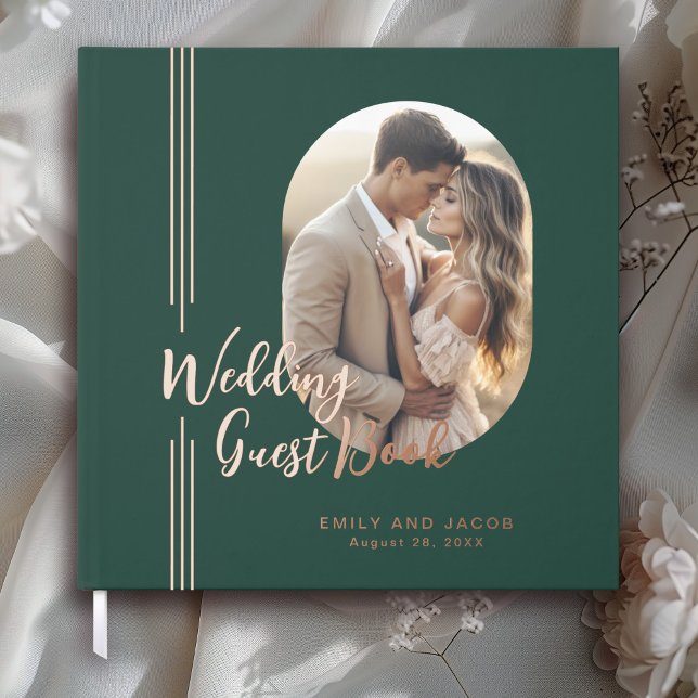 Libro de invitados para Bodas de fotografía oval d (Real Foil Accents in Rose Gold.)