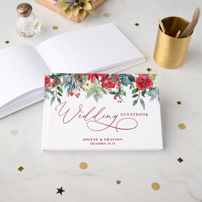 Libro de invitados para Bodas de Navidades florale (Anverso Abierto)