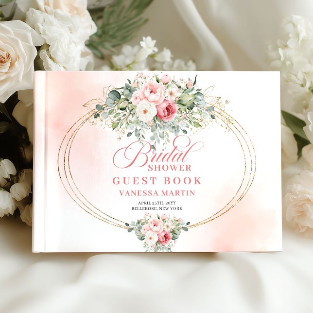 Libro de invitados para despedida de soltera con r (Modern Boho Blush Roses Bridal Shower Guest Book XL

)