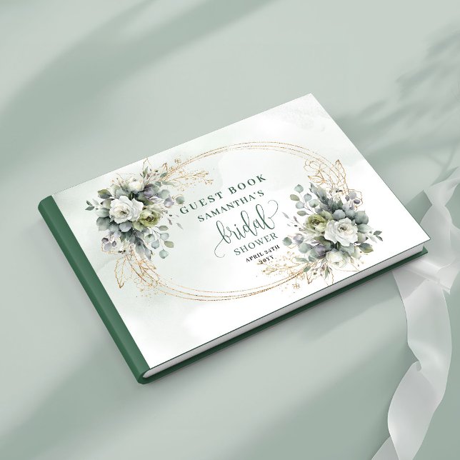 Libro de invitados para despedida de soltera en ve (Botanical Green Gold Bridal Shower Guest Book)