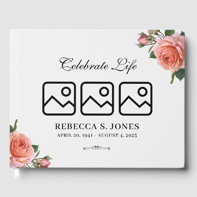 Libro de invitados para funerales con flores rosad (Anverso)