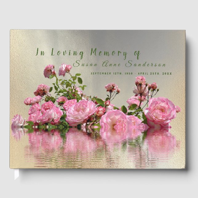 Libro de invitados para funerales Pink Roses (Anverso)