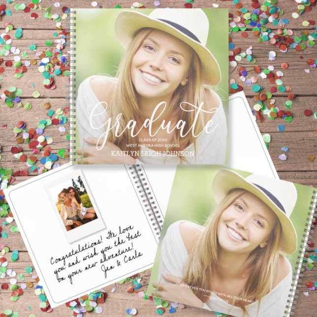Libro de invitados para graduados de fotografía (CHOOSE your page style, spine color, soft or hard cover and add a personal message on the back.)