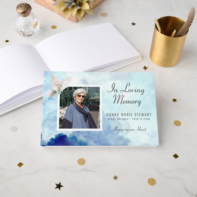 Libro de invitados para memorial o funeral con fot (Anverso Abierto)