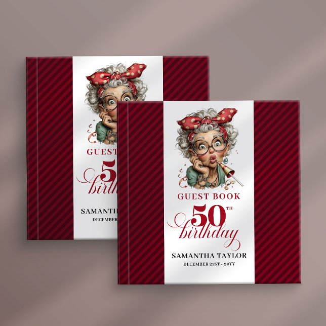 Libro de invitados para mujer en cumpleaños número (Quirky 50th birthday woman event guest book)
