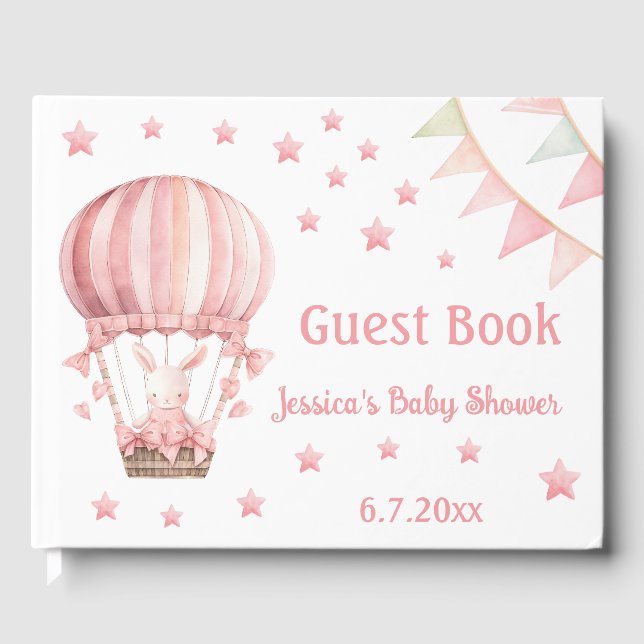 Libro de invitados para Rubor Bunny Baby Shower Cu (Anverso)