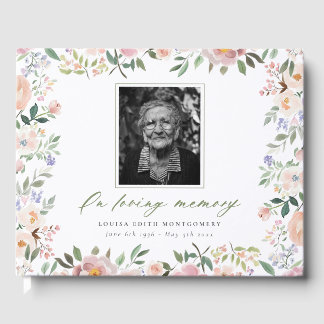 Libro de invitados Peach Floral Photo Memorial