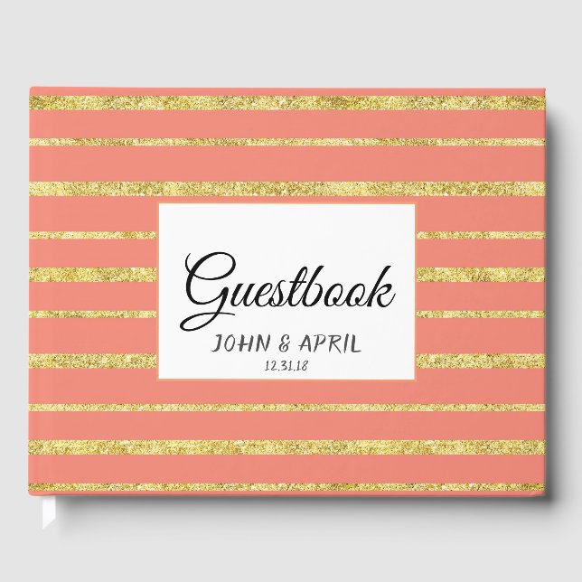 Libro de invitados personalizado con franjas dorad (Anverso)