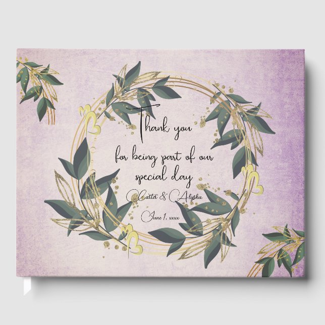 Libro de invitados personalizado Olive Wreath de b (Anverso)