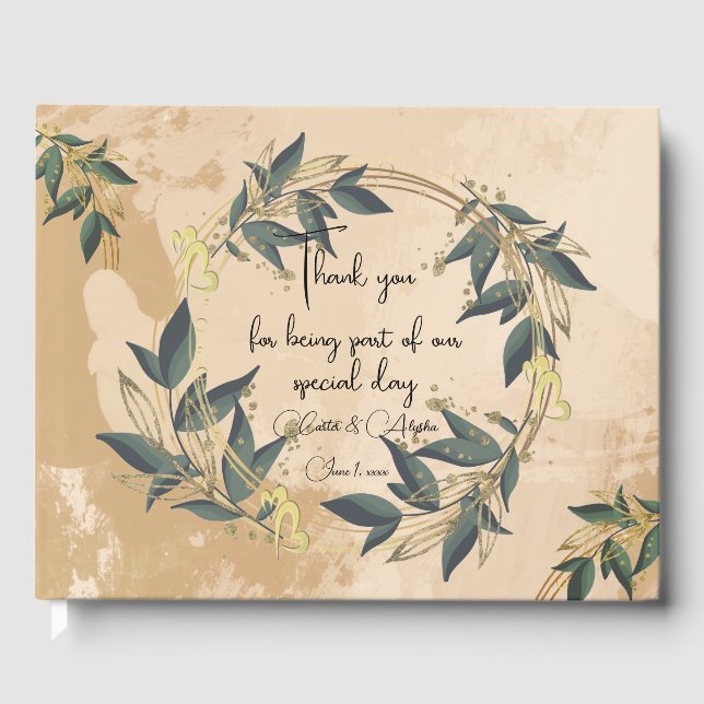 Libro de invitados personalizado Olive Wreath de b (Anverso)