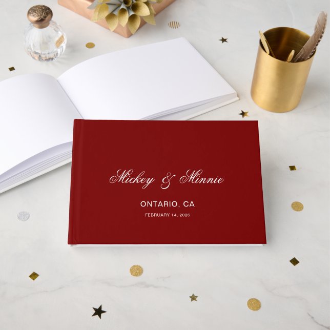 Libro de invitados personalizado rojo intenso con  (Anverso Abierto)