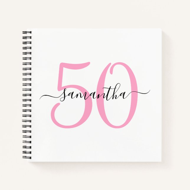 Libro de invitados personalizado rosa para 50 cump (Anverso)