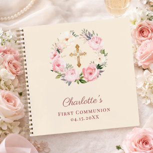 Libro de invitados Primera Comunión floral marfil