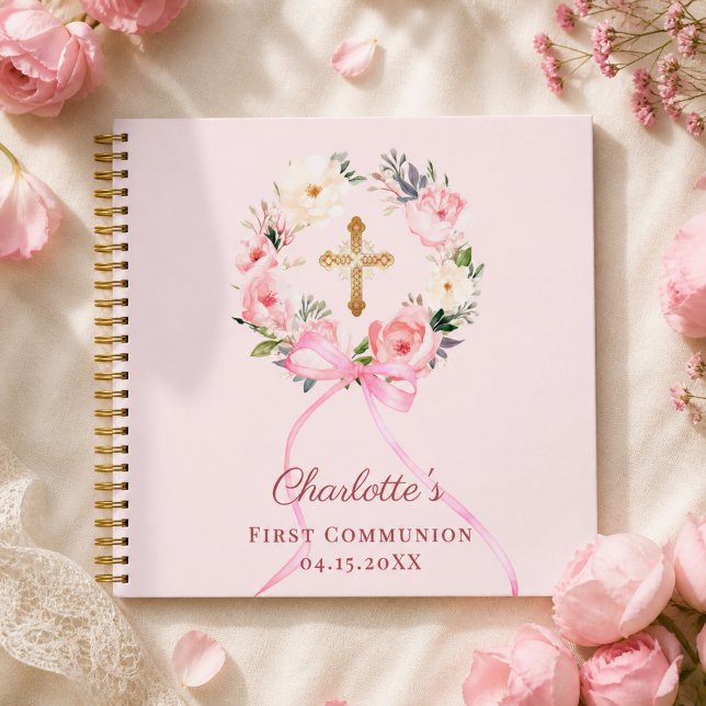 Libro de invitados Primera Comunión lazo rosa páli (Subido por el creador)