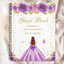 Libro de invitados Purple Floral Brown Hair Prince