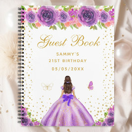Libro de invitados Purple Floral Brunette Hair Pri